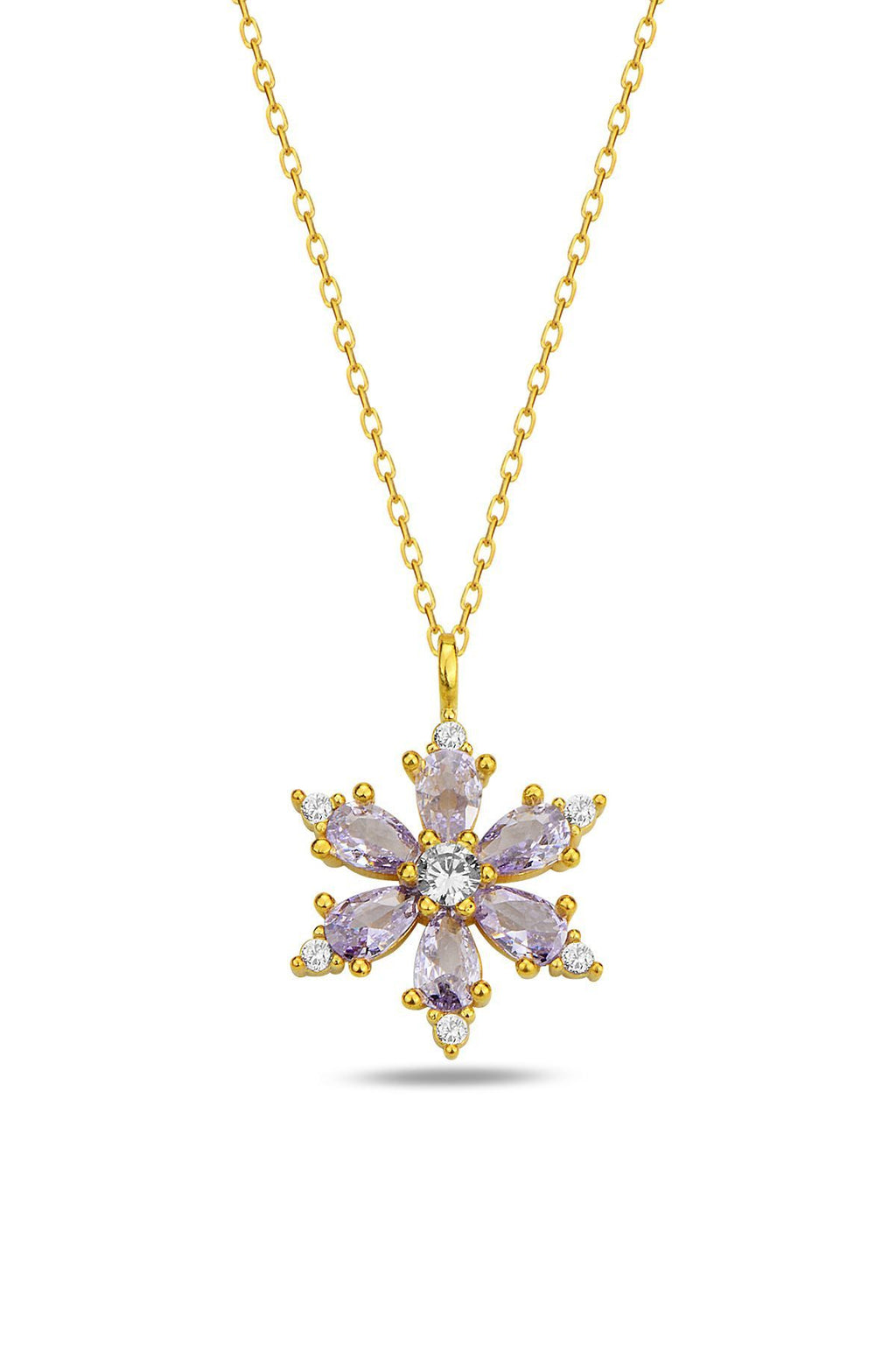 Lila Damla Taşlı Lotus Kamelya  Paslanmaz Çelik Gold Kolye