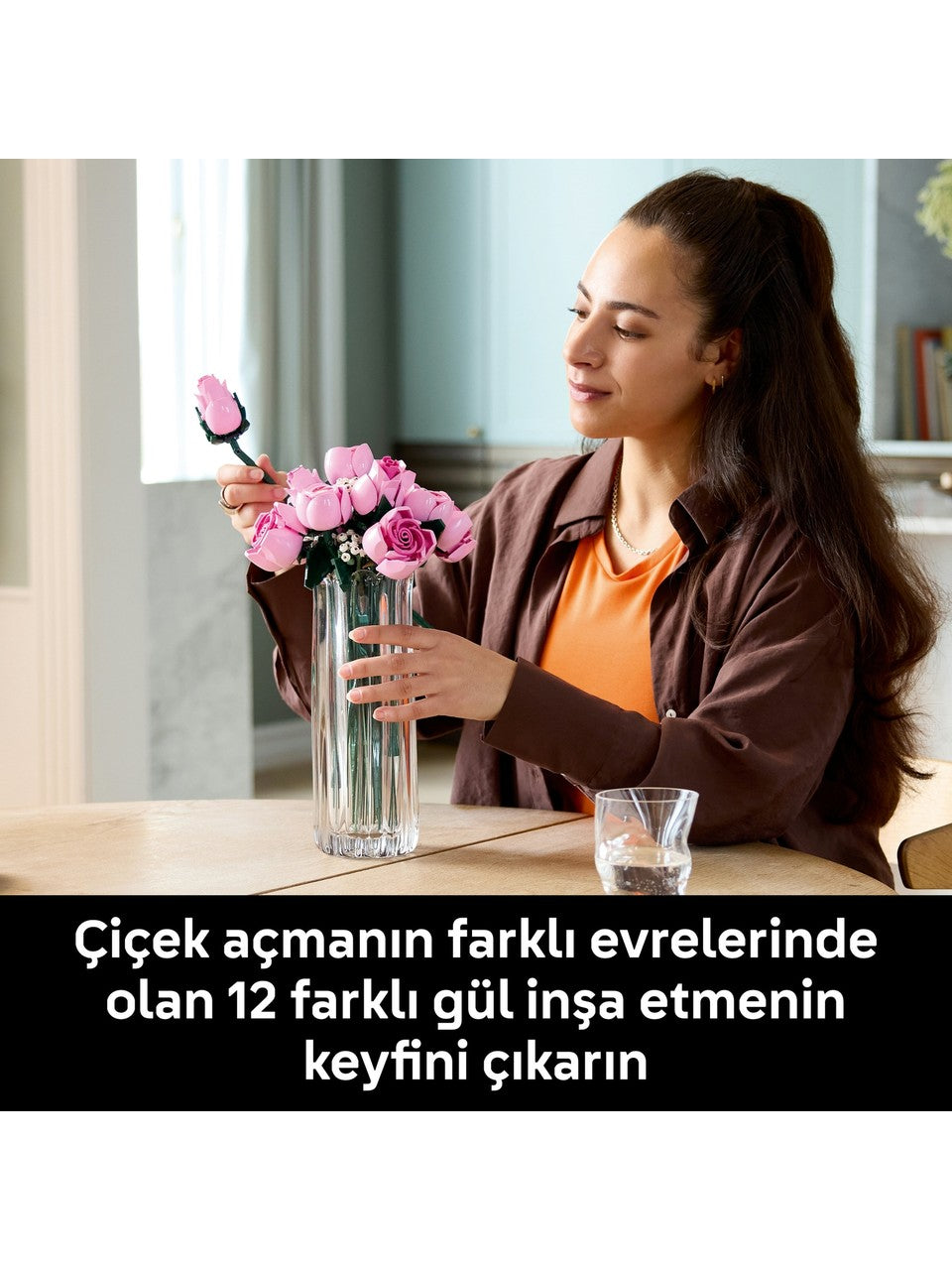 Botanicals Pembe Gül Buketi 10374 - Yetişkinler için 4 Bahar Çiçeği İçeren Dekoratif Çiçek Modeli Yapım Seti (789 Parça)