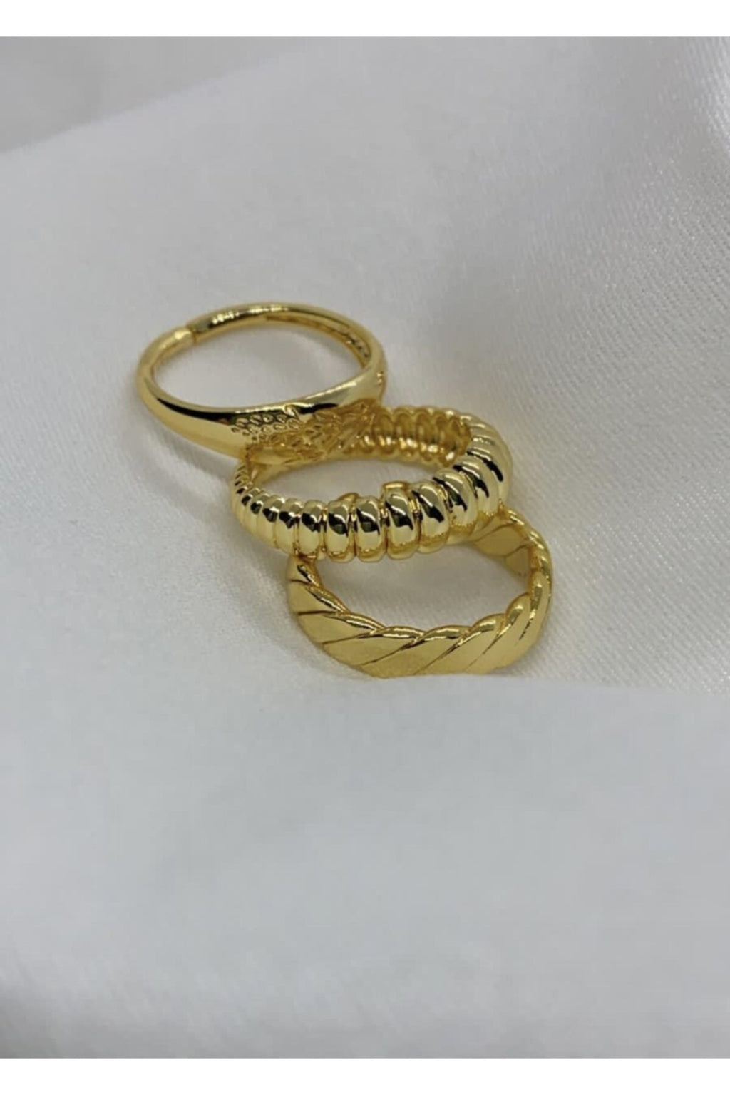 Gold Renk 3'lü Ayarlanabilir Kadın Kombin Yüzük Seti