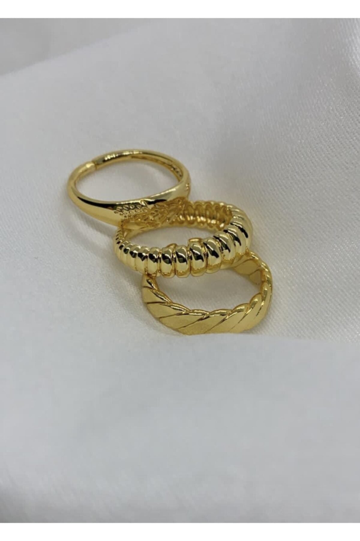 Gold Renk 3'lü Ayarlanabilir Kadın Kombin Yüzük Seti