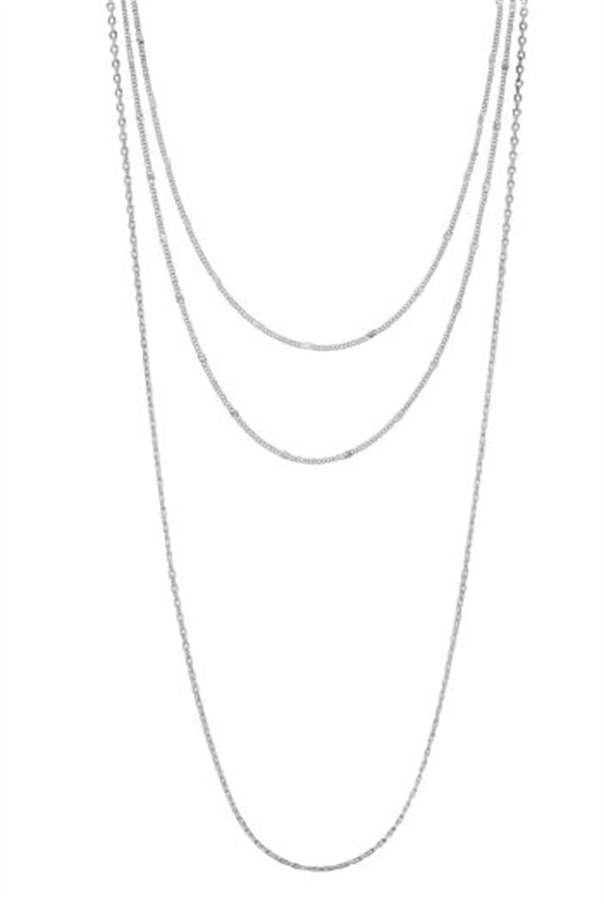 Silver Katmanlı Çoklu Choker ve Uzun Zincir Kolye Kombini