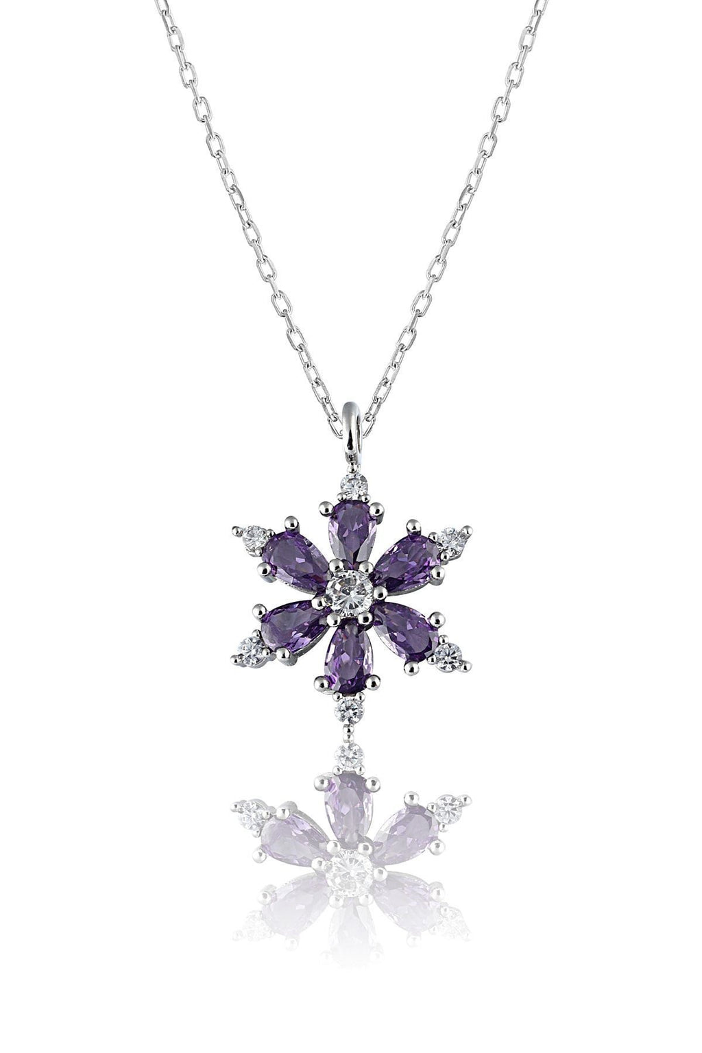 Silver Mor Damla Taşlı Lotus Kamelya Çiçeği Çelik Kolye