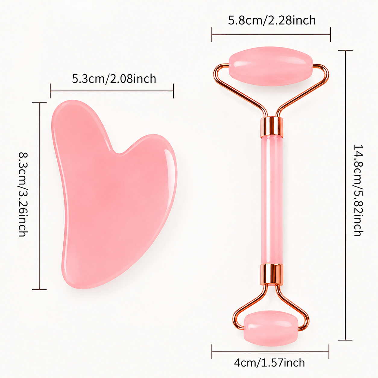 Pembe Reçine Gua Sha Masaj Aleti ve Yüz Masaj Aleti Seti