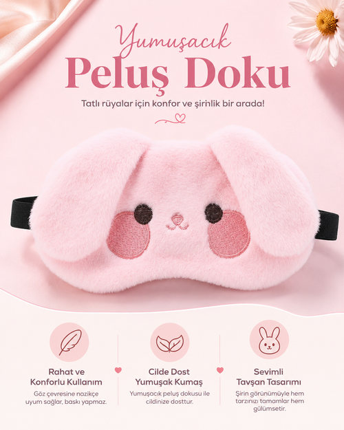 Pembe Tavşan Peluş Göz Bandı