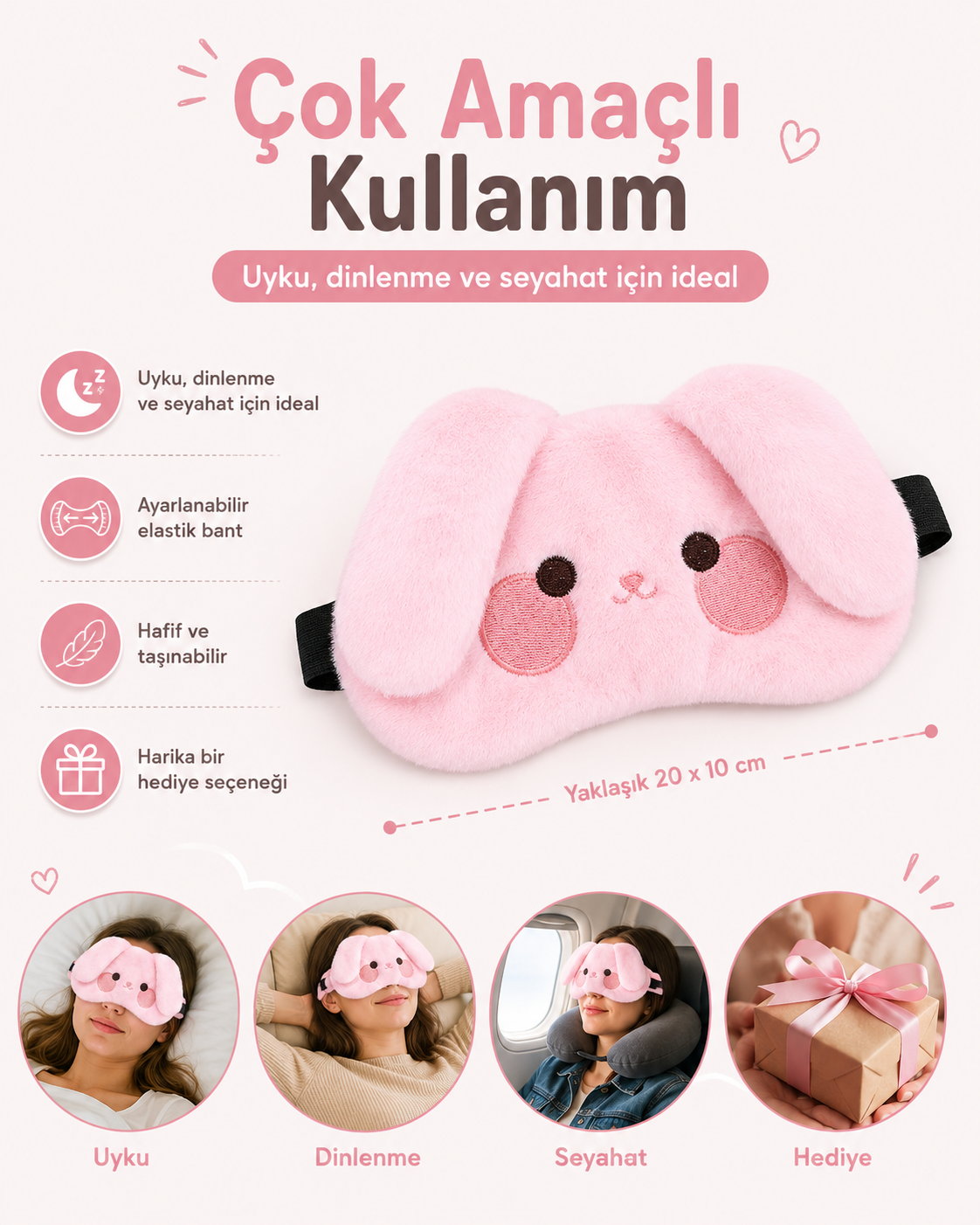 Pembe Tavşan Peluş Göz Bandı