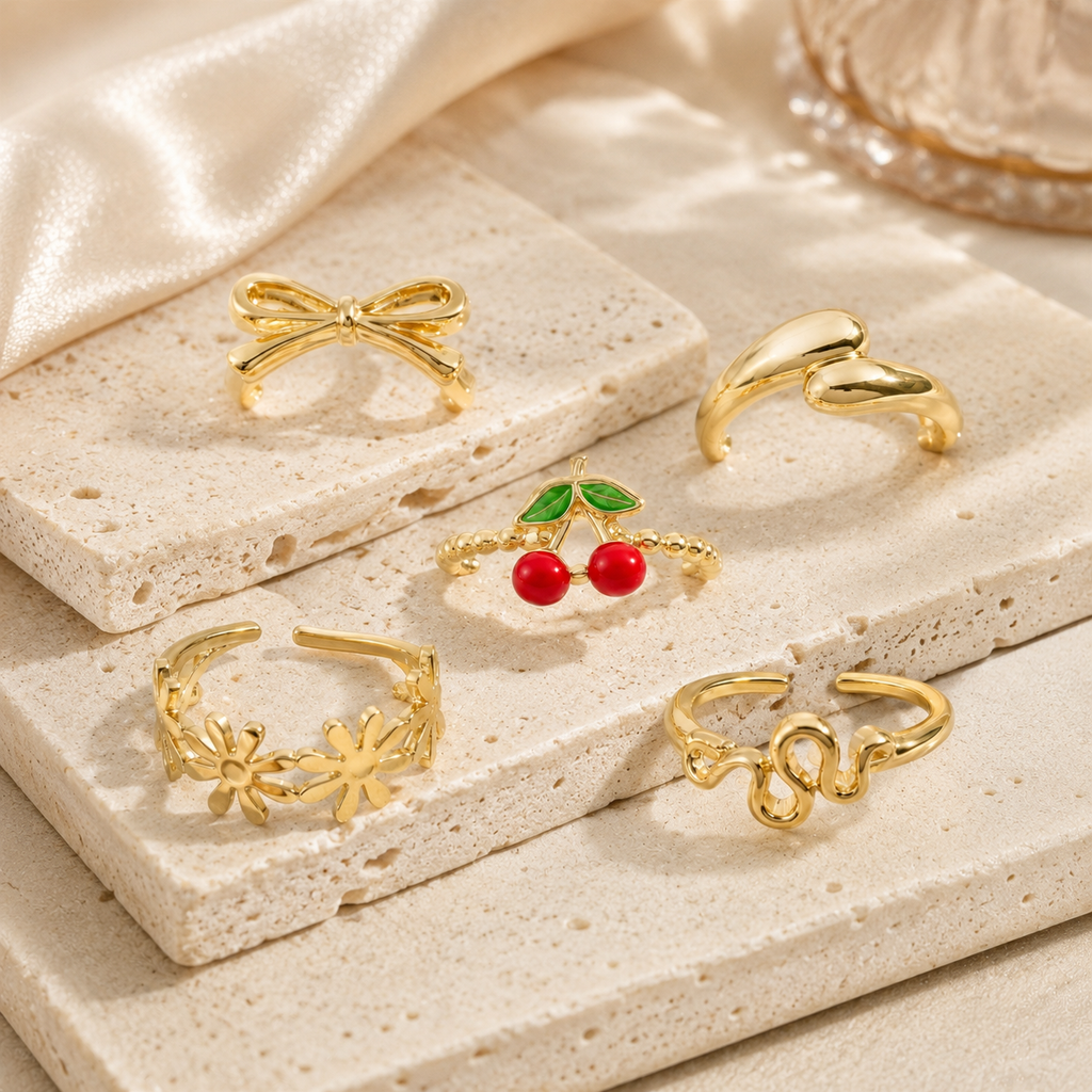 Kiraz Esintisi Lüx Eklem Yüzük Seti - Gold