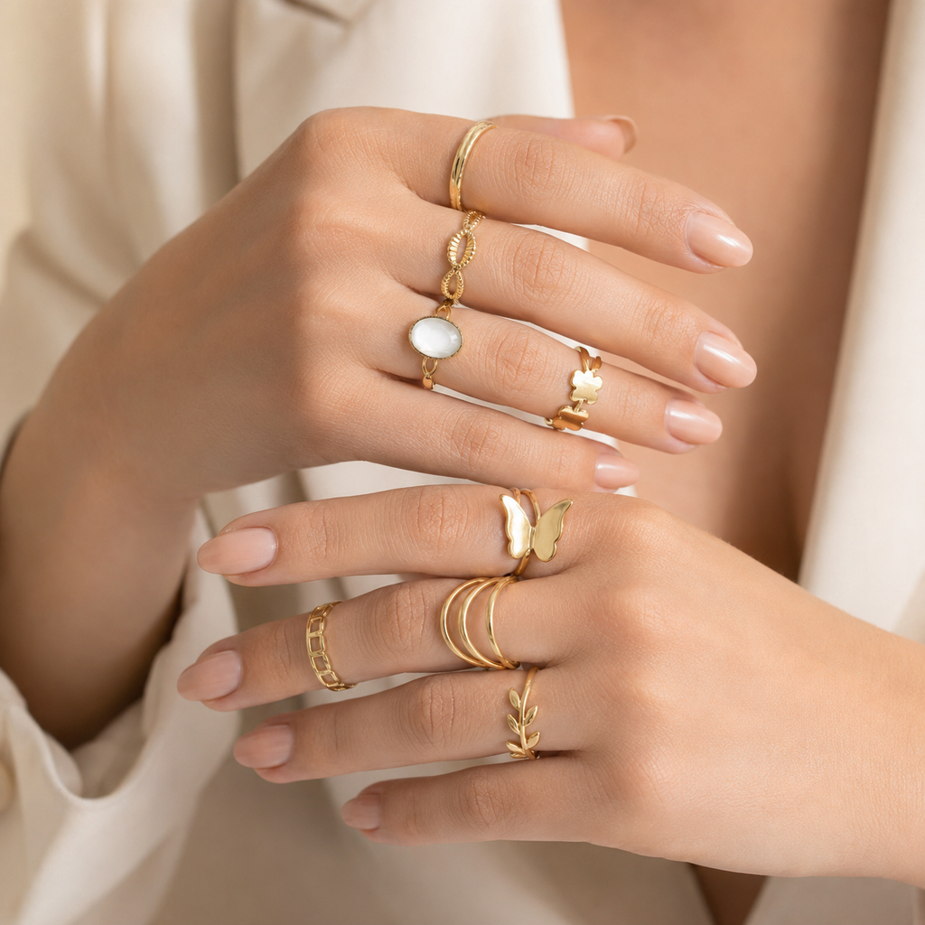 5 Adet Kelebek Lüx Eklem Yüzük - Gold