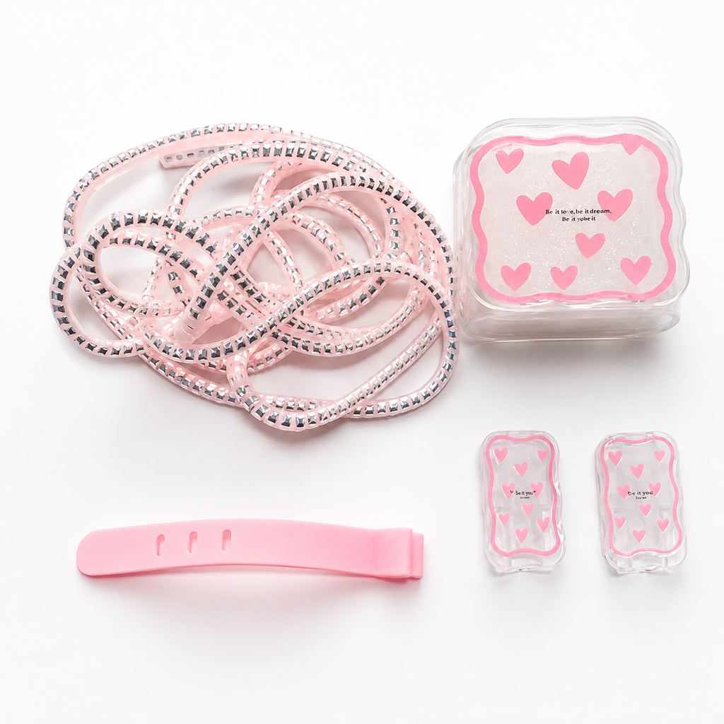 5'li Set Pembe Kalp Şeklinde Şarj Koruyucu Kılıflar