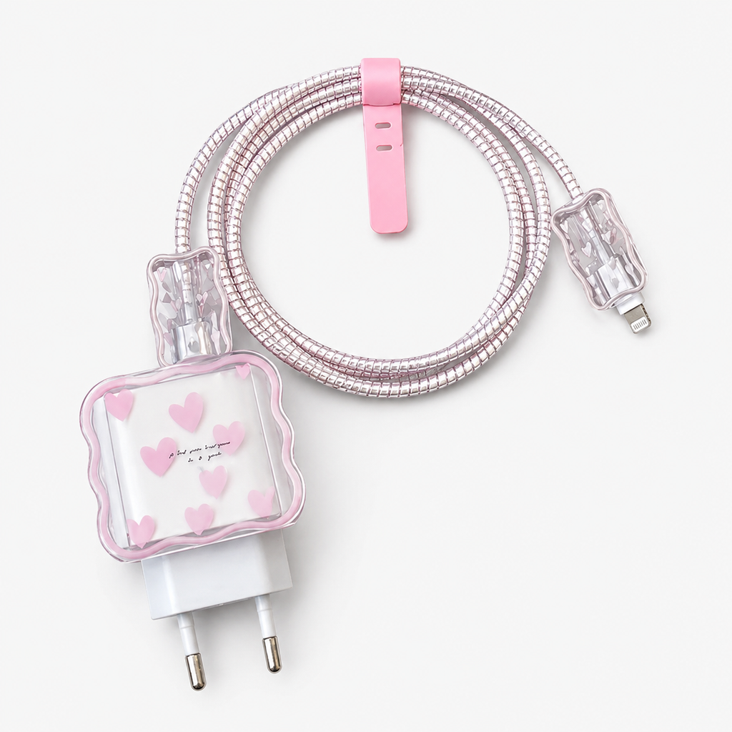 5'li Set Pembe Kalp Şeklinde Şarj Koruyucu Kılıflar