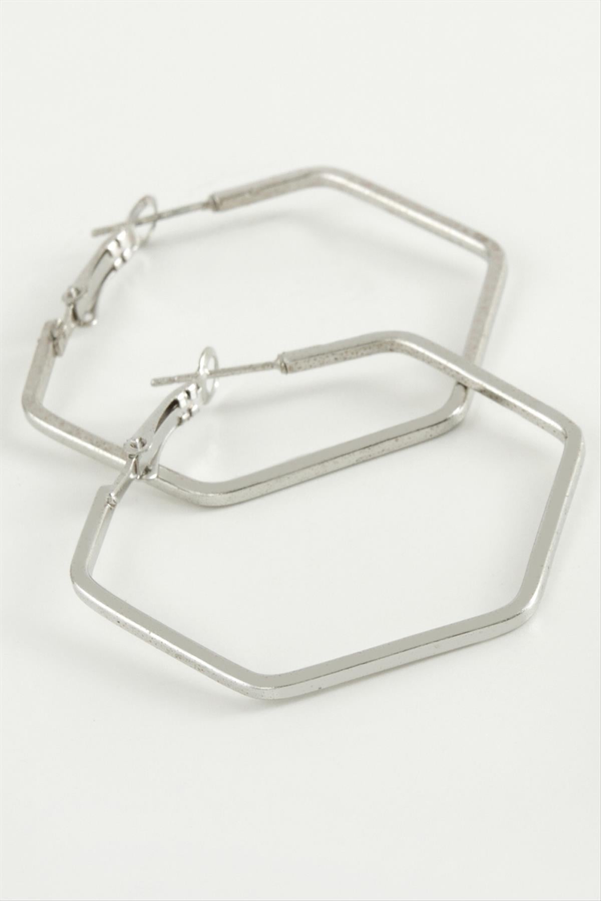 Geometrik Beşgen Silver Halka Küpe 5,5 cm
