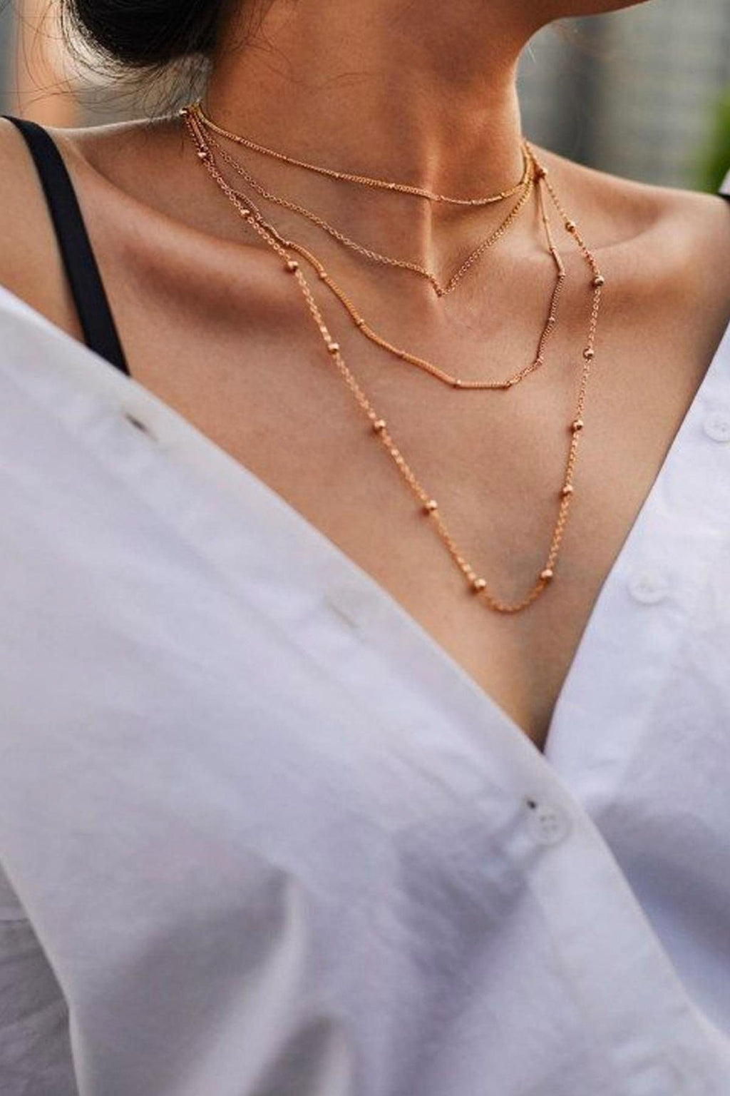 Rose Gold Renk Bronz Kombin Kolye Seti