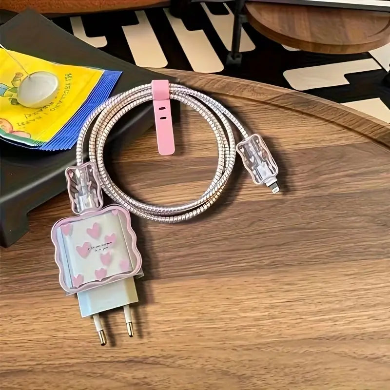 5'li Set Pembe Kalp Şeklinde Şarj Koruyucu Kılıflar