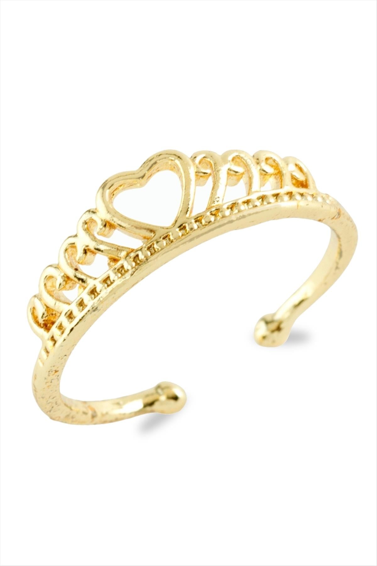 Ayarlanabilir Gold Renk Kalp Metal Yüzük
