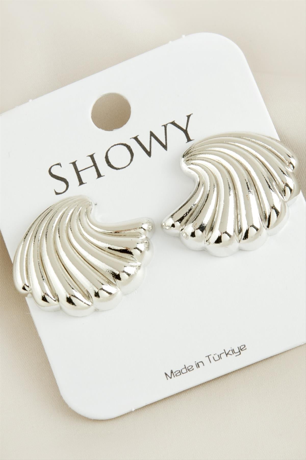 Vintage İstiridye Metal Küpe - Silver