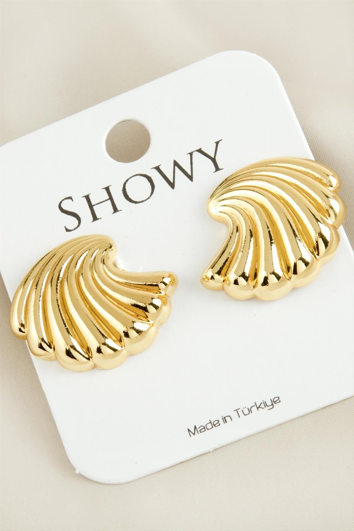 Vintage İstiridye Metal Küpe - Gold