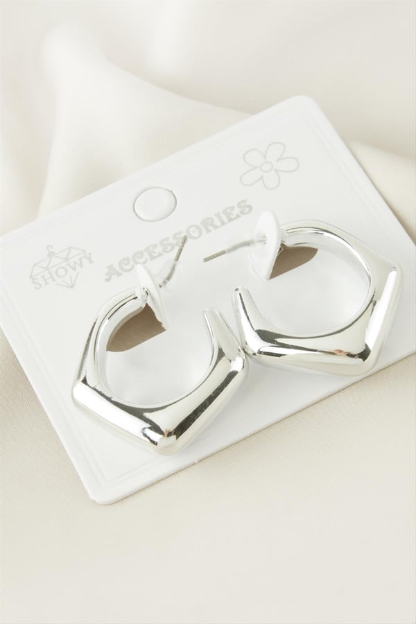 Oval Geometrik Halka Küpe - Silver