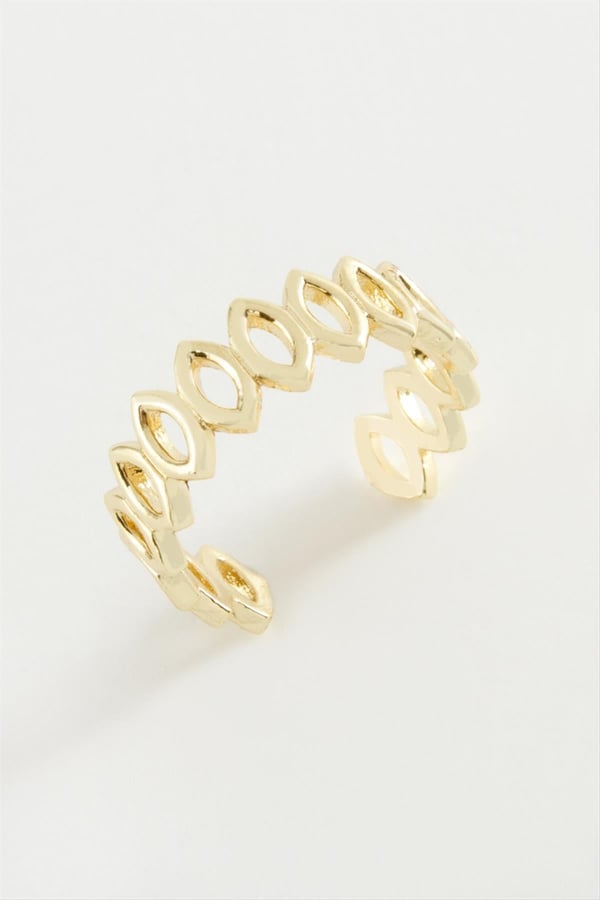 Oval Zincir Desenli Metal Yüzük Gold