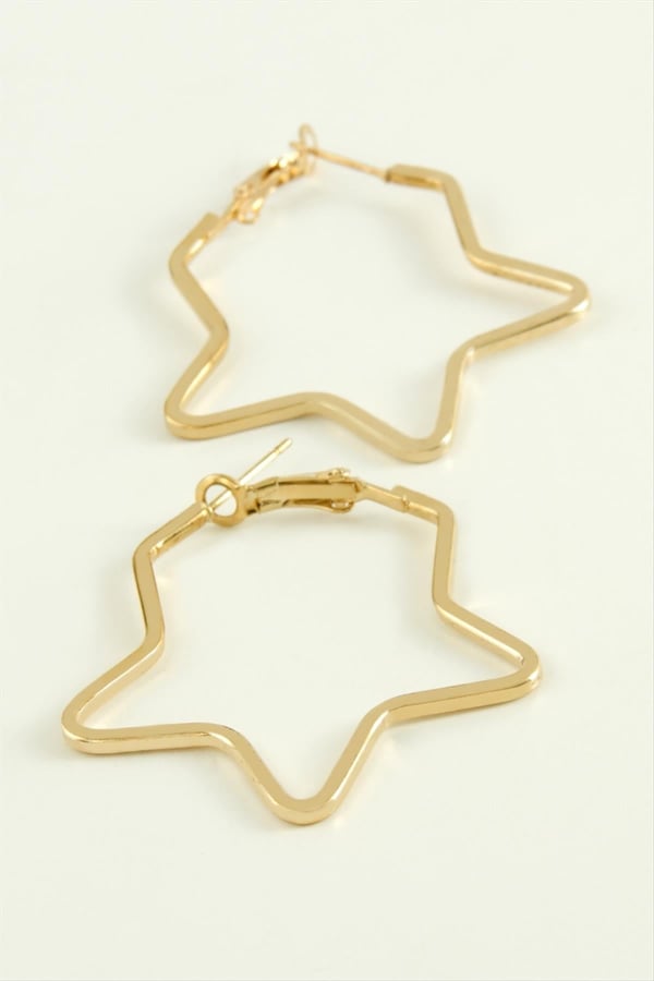 Yıldız Halka Küpe 4 cm Sarı